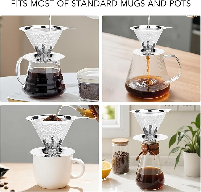 Pour Over Coffee Maker, Single Cup | Reusable Metal Coffee Filter, 304 Stainless Steel