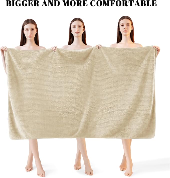 4 Pack Bath Towels Set 35 x 70in Extra Large, Ultra Soft Microfiber | Luxury Thick High Absorbent and Quick Dry Bath Sheet for Bathroom, Beach, Yoga, Sport,SPA, Fitness, Beige