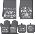 Sratte 6 Pcs Kitchen Decor Accessories Set, Kitchen, Dark Gray | Farmhouse Kitchen Towels Pot Holders Oven Mitts Set 2 Dish Towels 2 Potholders 2 Cooking Mittens for Baking Cooking Supply