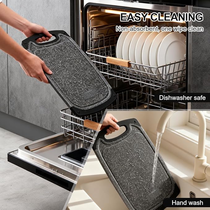 Viretang Extra Large Cutting Boards For Kitchen, 3 Pieces, Dishwasher Safe | Plastic Chopping boards Set with Juice Grooves, Easy Grip Handle, Non-Slip, Grinding Area, XL, Dark Grey, Non BPA