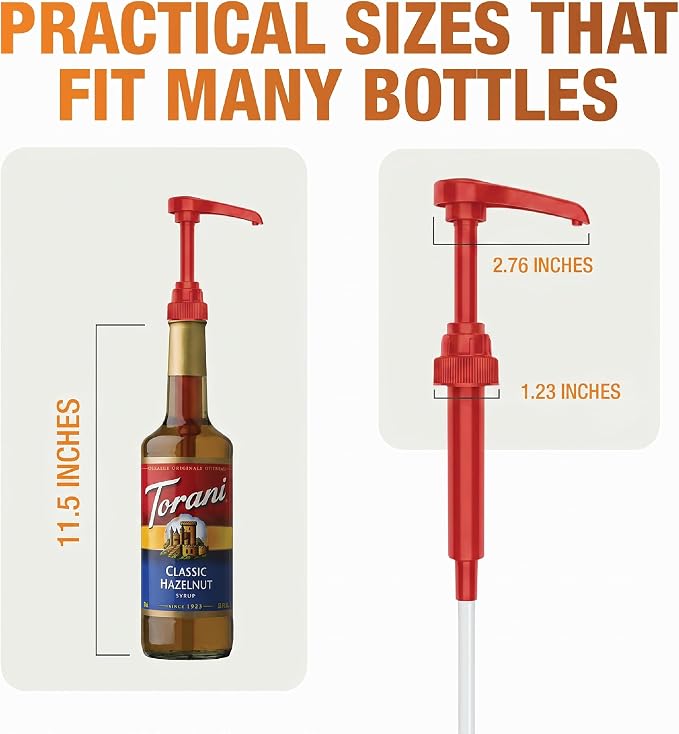 Premium Syrup Pump Compatible with Torani 750 ml Bottle, Davinci Syrups - No Spill, No Clog Syrup Pump Dispenser for Vanilla, Snow Cone, Blueberry, Coffee Flavoring & More (Pack of 6, Red)