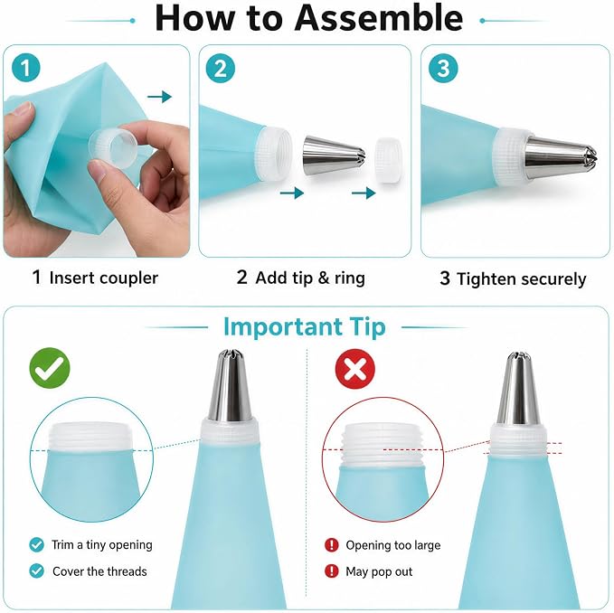 Tamodan Piping Bags and Tips, Cake Piping Bags and Tips Suitable for Beginners Included 100PCS 16 Inch Disposable Piping Bags with 12 Piping Tips Set, 2 Coupler and 1 Reusable Pastry Bags