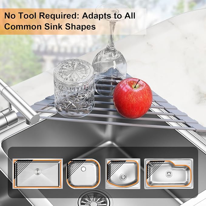 Triangle Roll Up Dish Drying Rack for Sink Corner, Silicone Wrapped Sponge Holder for Kitchen Sink Caddy Organizer Multipurpose Corner Shelf Drainer Mat for RV Kitchen Sink Accessories Counter Storage