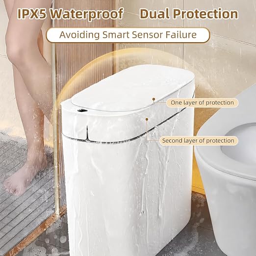 MUEE 3.5 Gal Automatic Bagging Bathroom Trash Can, Motion Sensor, White | Slim rechargeable design for bedrooms, offices and compact spaces; Type-C charging, liner suction and one-touch bag gathering