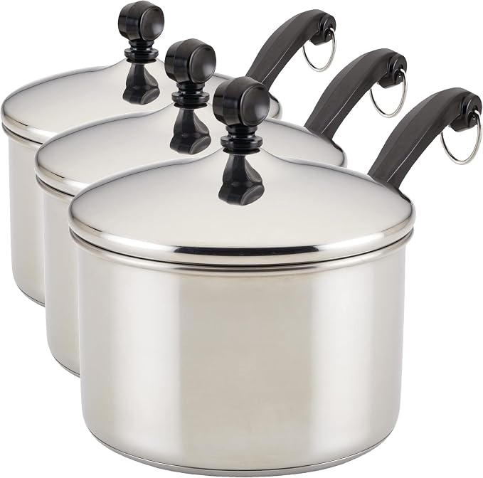 Farberware Classic Stainless Steel 2-Quart Mirror Satin Covered Saucepan,Silver,(Pack of 3)