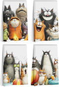 4 Pcs Cute Cat Kitchen Towels, Funny Cats Gifts Absorbent Hand Towels-06 | Cat Dish Cloths for Drying Dishes, Cats Waffle Dish Towels for Kitchen Home Bathroom Decor, Cat Lover Gifts for Women Mom