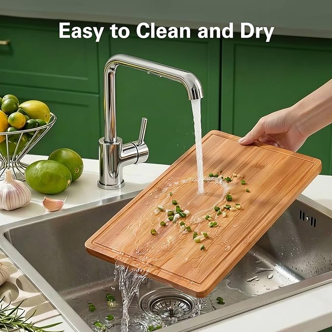 Zarler Bamboo Cutting Boards for Kitchen, 4 Piece Durable Wood Cutting Board with Juice Grooves and Handles, Wooden Chopping Board Set for Meal Prep, 500℉ Carbonized Bamboo, Ideal Kitchen Gift