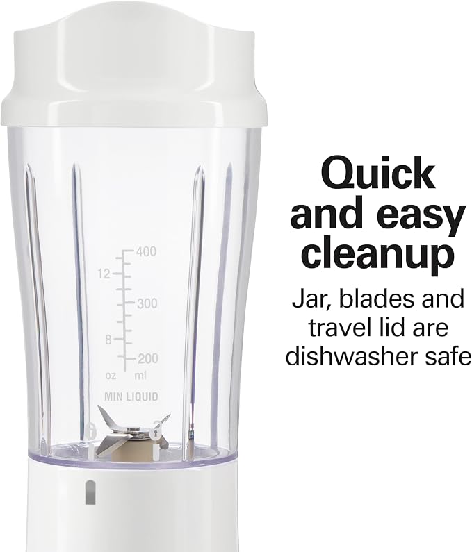 Hamilton Beach Portable Blender for Shakes and Smoothies, 14 Oz BPA Free Travel Cup & Lid, Durable Stainless Steel Blades, Personal Smoothie Blender, White (51101V) (Pack of 4)