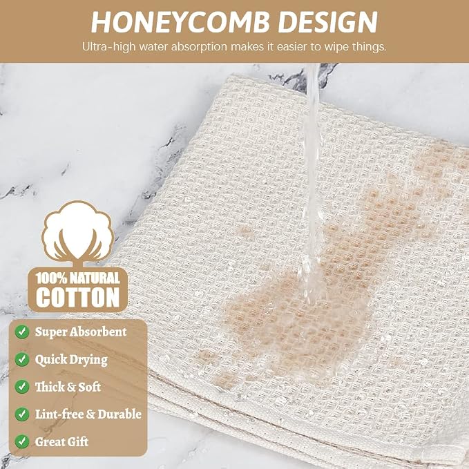 Nialnant 6 Pack 100% Cotton Waffle Weave Kitchen Towels,Soft and Absorbent Kitchen Dish Rags, Dish Cloths for Washing Dishes 12x12 Inches, Beige