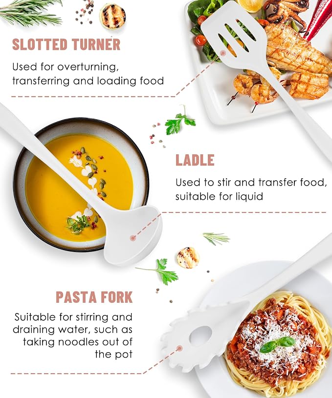 White Kitchen Utensils Set-12 Pieces Silicone Cooking Utensils Set | Dishwasher Safe 392°F Heat Resistant Spatula Set Kitchen Utensil Set for Nonstick Cookware,Best Kitchen Tools with Holder