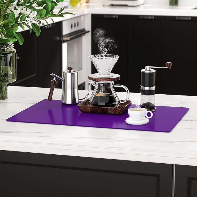 2-Pack Silicone Counter Mats 24”x16”, Purple | 1.5mm thick silicone counter protector, heat resistant & non-slip. Works for air fryer, hot pots, pans and coffee maker.