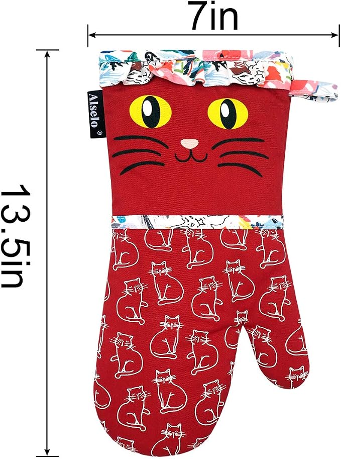 Alselo Oven Mitts, 7"x13.5", 1 Pair | Silicone Printed, Kitchen Mittens