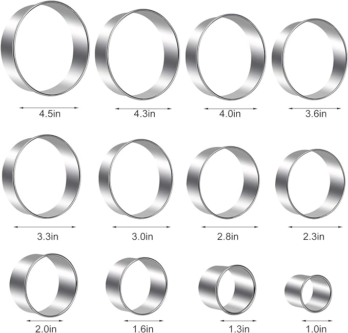 Round Cookie Cutters Set 12 Pieces Bistcuit Cookie Cutters Circle Pastry Cutters Round Donut Ring Molds for Baking for Pastries Doughs Doughnuts