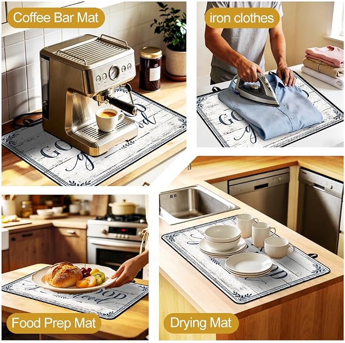 Good Food Good Mood Farmhouse Stove Top Cover Electric Gas Stove | Modern farmhouse kitchen decor; non-slip stovetop cover, glass cooktop noodle board, rustic country counter mat with quote