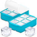 KitchFort® Large Silicone Ice Cube Tray (2-Pack) - 2" Big Ice Mold with Lid | Easy Release, Cocktail, Whiskey Ice Cubes Mold - Food Grade - Ice Cube Trays for Freezer - Stackable Silicone Ice Tray