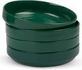 KooK Ceramic Large Pasta Bowls, Microwave and Dishwasher Safe, Great for Soups and Salads, Shallow Serving Bowls, Glossy Porcelain, 47 oz, Set of 4, Hunter Green