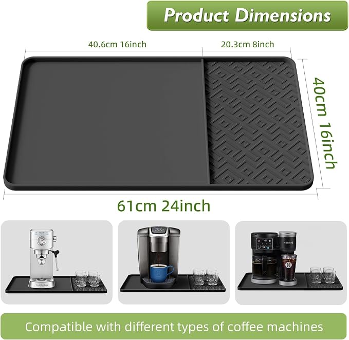 Silicone Coffee Mat with Raised Edges 24" x 16" – Waterproof Countertop Mat, Coffee Maker Pad, Espresso Machine Mat, Heat Resistant Dish Drying Mat
