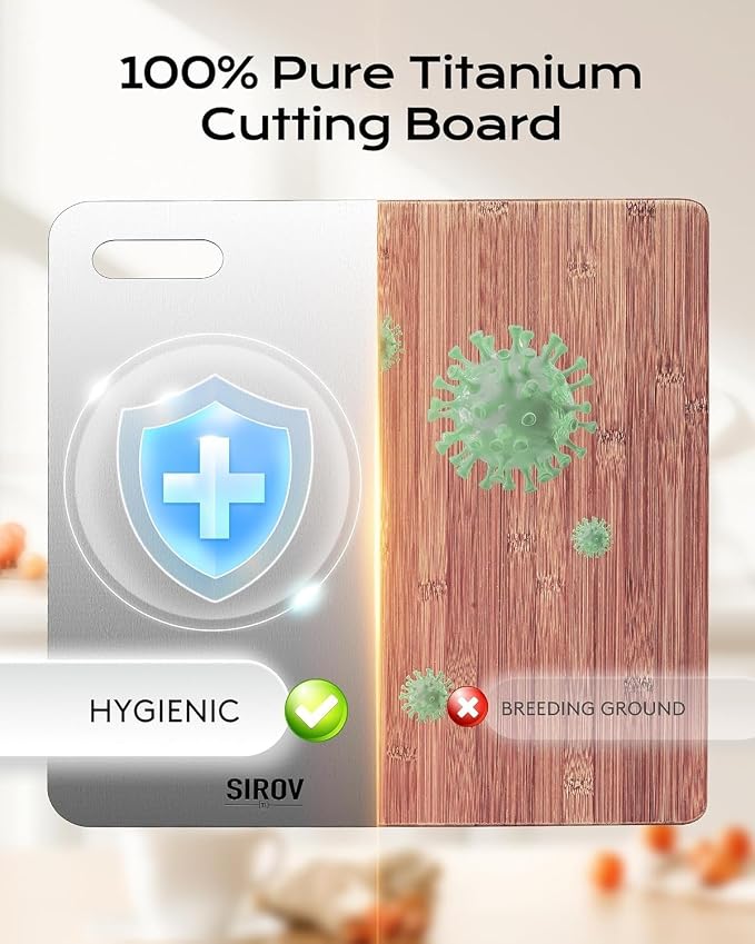 Katori Titanium Cutting Board, 100% Pure Titanium Cutting Boards For Kitchen, Best Non Toxic chopping board, Dishwasher safe, Hygiene and Durability for Meat, Fruit, and Vegetables (12.6L*8W)