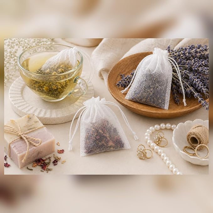Disposable Tea Filter Bags, Small Muslin Cloth Bags with Drawstrings Cotton | 6x8cm Muslin Drawstring Bags Tea Bags Spice & Herb Bags for Cooking,Loose Leaf Tea, Cooking, Craft