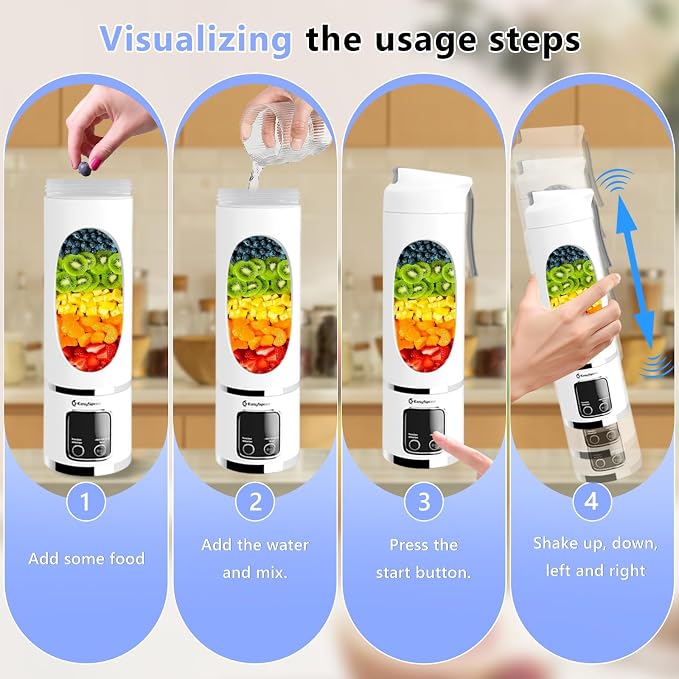 EASYSPEED Portable Blender Electric USB-C, 500ML Personal Juicer for Shakes, 12 Blades, 1500mAh Rechargeable, BPA Free, 18oz Small Blender with Leakproof Lid & Sip Spout, Mixing, Compact