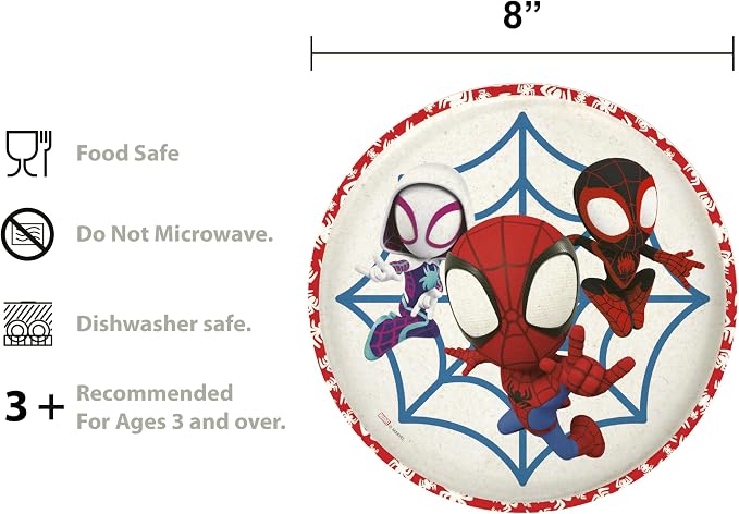 Zak Designs Marvel Spider-Man Dinnerware Set for Kids Includes 8" Plate, 6" Bowl, and 10oz Tumbler, Durable and Sustainable Melamine Bamboo Material (3-Piece Set, Spidey and His Amazing Friends)