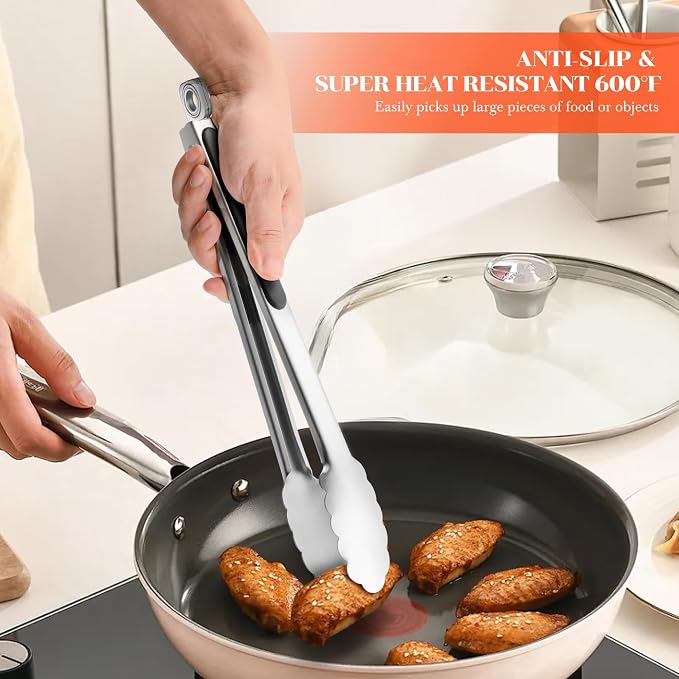 7/9/12 Inch Kitchen Tongs for Cooking, Heat Resistant Stainless Steel Tongs | Heavy Duty Metal Tongs Grilling Tongs Grill Tongs BBQ Tongs for Cooking,Grilling,BBQ/Barbecue,Food (7+9+12 inch)