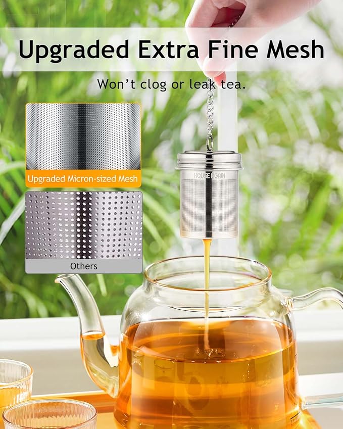 HOUSE AGAIN Tea Infuser, Extra Fine Mesh Tea Infusers for Loose Tea, 18/8 Stainless Steel Tea Strainer with Extended Chain Hook, Tea Steeper for Brew Tea, Spices & Seasonings Small × 2