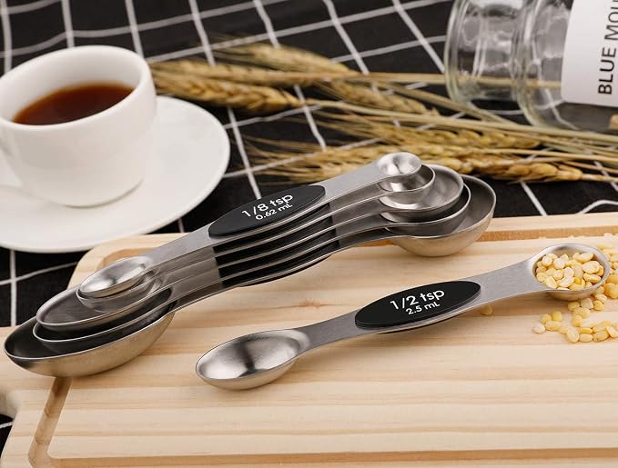 Magnetic Measuring Spoons Set of 6 Stainless Steel Dual Sided Teaspoon | for Measuring Dry and Liquid Ingredients