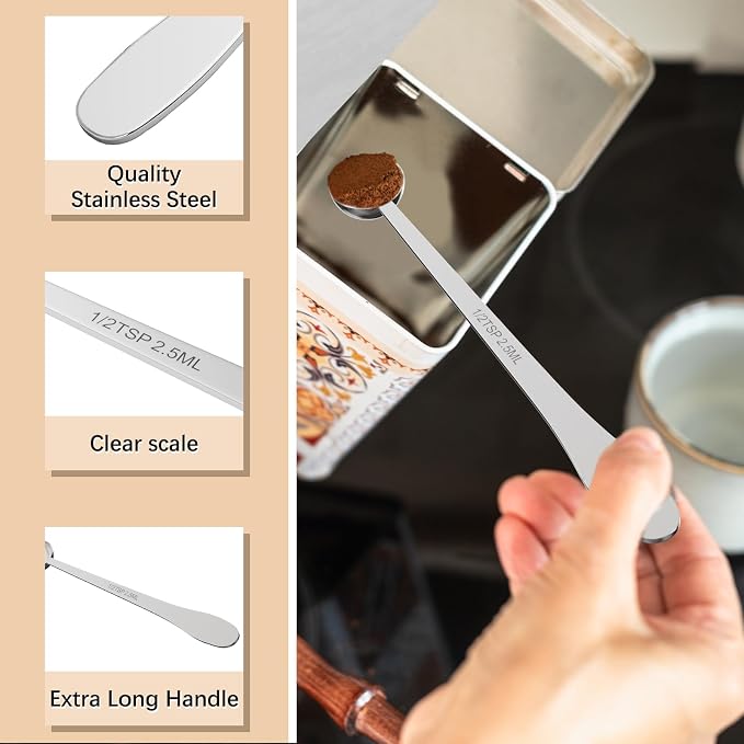 1PCS 1/2Tablespoon(1/2tbsp, 7.5ml) Extra-long Handle Measuring Spoon | 18/8(304) Stainless Steel, Food-Grade, High Precision, Durable, ‌Rust-Free, Dishwasher-Safe, Easy-Read Marking