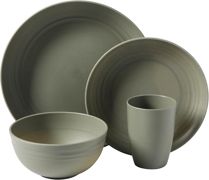Gibson Home Plates and Bowls Set, 32 Piece Wheat Straw Dinnerware for 8 | Carmel Haze Collection - Dishes, Dishware, Matte, 4 Assorted Colors, Tumblers, Unbreakable, Lightweight, Dishwasher Safe