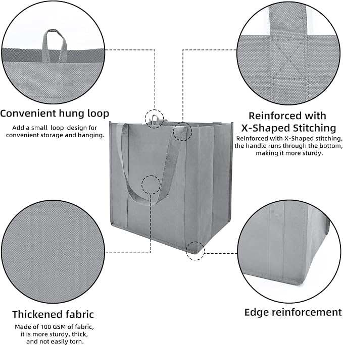 6 pack Reusable Grocery Bags,Thick Bottom-Shopping Bag for Groceries | Heavy Duty Large Shopping Totes,Reusable Bags With Handles ,Foldable,Washable ,Load Capacity Over 45 Pounds