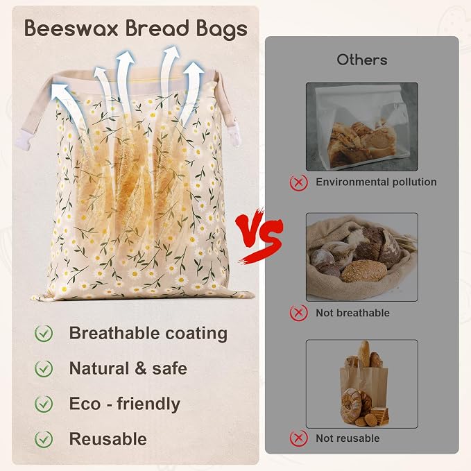 2 Pack Beeswax Bread Bags for Homemade Bread, Sourdough Storage XL 17"x13" | Reusable Bees Wax Bread Bag & Keeper, Natural Canvas with Premium Box for Home Baking, Freezer Storage & Outdoor Use