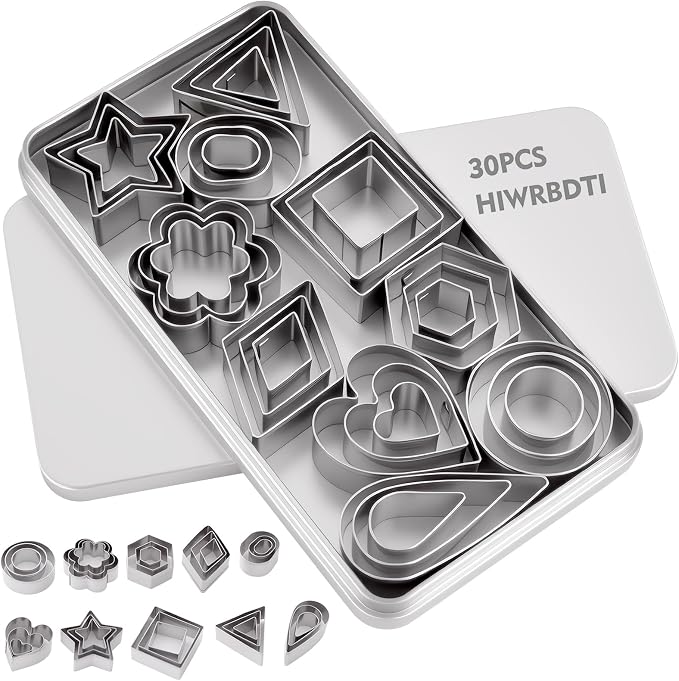 30PCS Mini Cookie Cutters Shapes Set with Box for Kids | Small Stainless Steel Star Triangle Cookie Cutter Variety Pack for Fruit, DIY Baking, Tiny Polymer Clay, Holidays & Daily Use