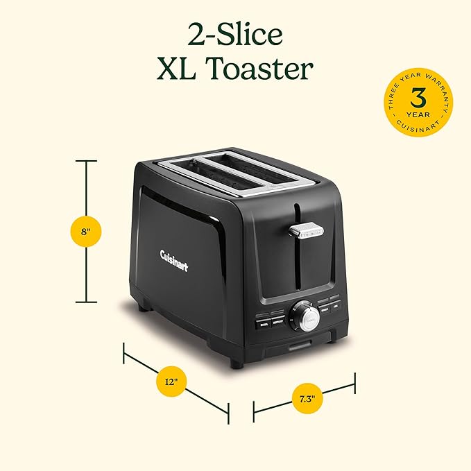Cuisinart Core Collection 2-Slice Toaster | Extra-Long Slots for Artisan Bread, Bagel | High-Lift Quickview™ | Single Slice & Defrost Function | +30sec Toast Boost | Removable Crumb Tray, Black