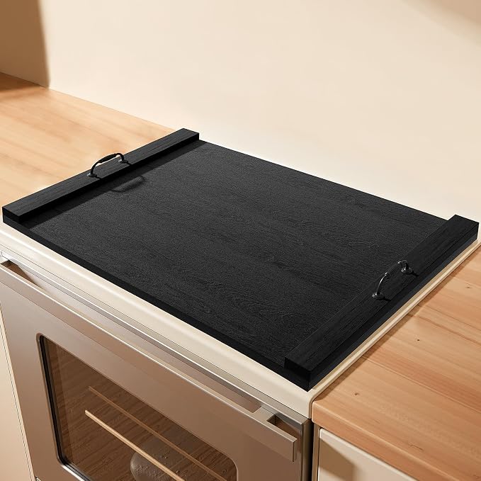 Gas Stove Top Cover: Wooden 30 * 22 Inches Electric Stovetop Covers, Noodle Board with Handles, Wood RV Cutting Board for Kitchen Counter (Black)