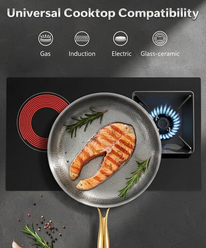Titanium Pans for Cooking | 10" Pure Titanium Hammered Pro frying au gratin pan with Lid | Non-Toxic Skillet | PFAS/PFOA/PTFE Free Cookware | Dishwasher&Oven Safe