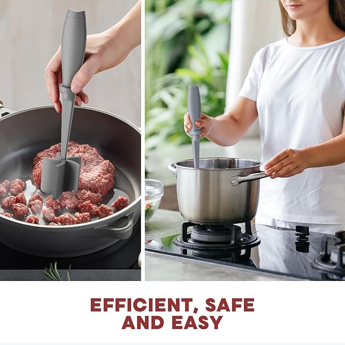 PGYARD Meat Chopper Hamburger Grinder, Kitchen Smasher for Ground Beef | Heat Resistant, 5 Blade, Burger Grinder Nylon Potato Mix Tool, Meat & Poultry Tenderizers, Dishwasher Safe, Grey
