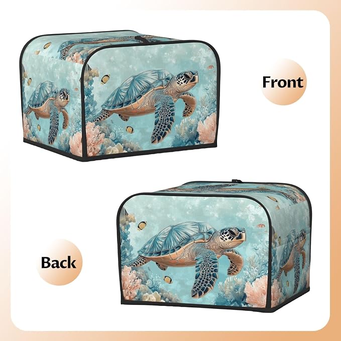 4 Slice Toaster Cover Turtle Sea Coral Ocean Dust Proof Washable Kitchen Appliance Cover with Pocket, Oxford Fabric Countertop Toaster Protector for Standard Toasters Small Appliances