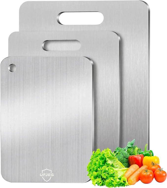 Titanium Cutting Board Set of 3, Titanium Cutting Boards for Kitchen, Non Toxic, Double-Sided Food Grade Chopping Board for Cutting Meat Vegetable Fruit, Outdoor Camping