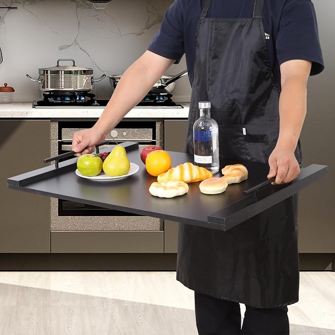 Noodle Board Stove Cover with Extended Handles-Wood Stove Top Covers for Electric Stove Kitchen Sink Cover Serving Tray, Decorative Tray for Kitchen Black (29.92"x22.05")