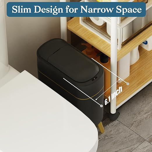 LALASTAR Automatic Bathroom Trash Can with Lid, Motion Sensor Bathroom Garbage Can for Toilet, Slim Smart Waste Basket for Kitchen, Living Room, 2.5 Gallon, Black