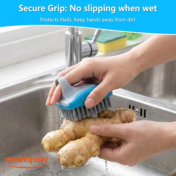 Vegetable Brush Potato Scrubber - 4 Pack Dual-Sided Fruit and Vegetable Wash Brush, Hard Nylon Bristles & Flexible Finger Grip for Effective Cleaning of Root Veggies