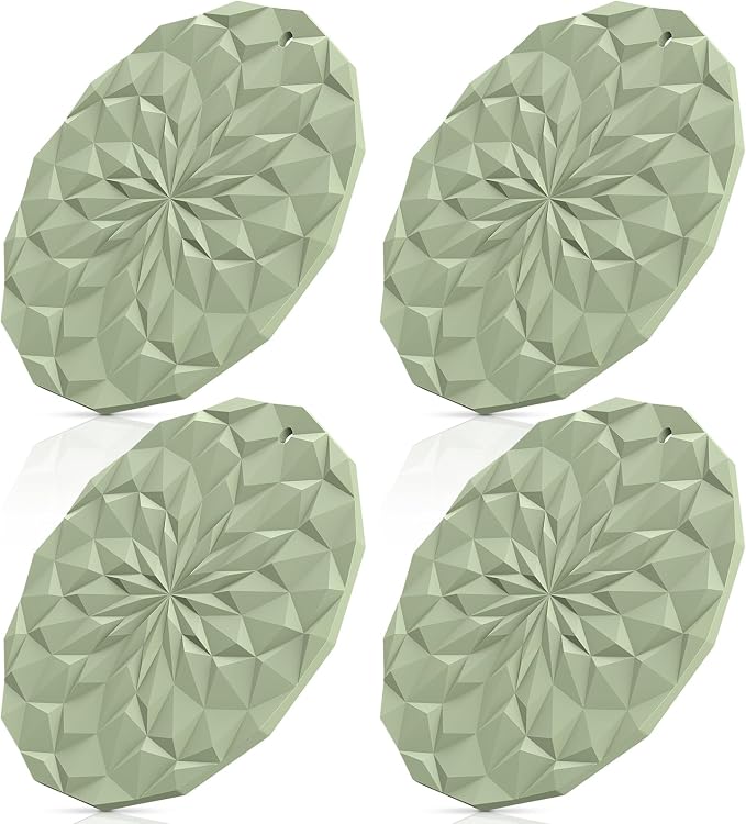 ME.FAN Silicone Trivet Mats - 4 Pack Pot Holders - 7.4'' Thickened Hot Pads for Hot pots, Pans and Dishes, Heat Resistant Silicone Trivet for Table and Counter Top Desert Sage