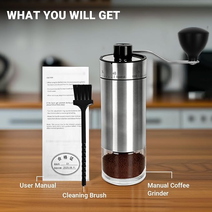 CEVING Mini Manual Coffee Grinder With 40 Adjustable Settings, Black | Portable Hand Coffee Bean Mill with Ceramic Conical Burrs, 30g Capacity, Ideal for Travel, Camping, French Press, Pour Over