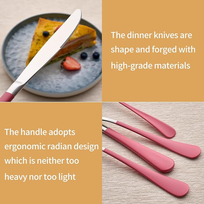 20-Piece Pink Silverware Set 18/0 Stainless Steel Silverware Set Pink Handle Cutlery Set Service for 4 Dinner Knives Forks Spoons Set Flatware Set Finish Dishwasher Safe