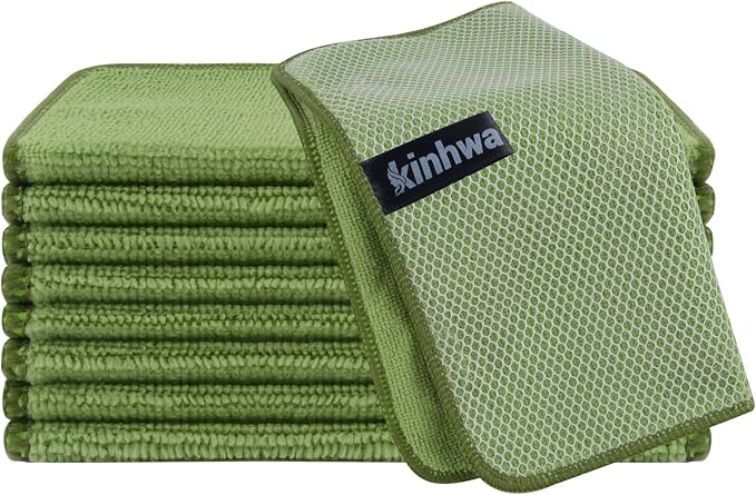 Dish Cloths for Washing Dishes with Scrub Side, Microfiber Dish Rags | Dual-sided microfiber dish cloths with scrubber for stuck-on food, quick dry kitchen washcloths 9 Pack, 12" x 12 Inch Green