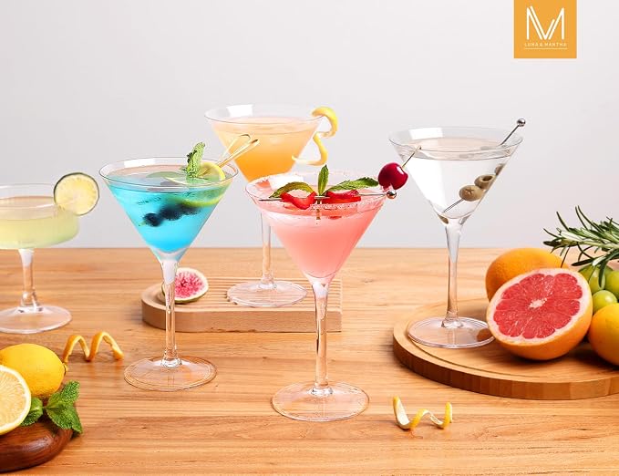 Martini Glasses Set of 4, 9oz Coupe Cocktail Glasses for Margarita | Glassware, Manhattan, Cosmopolitan, Espresso, Home Bar, Evening Parties, Birthdays, Housewarming Gift