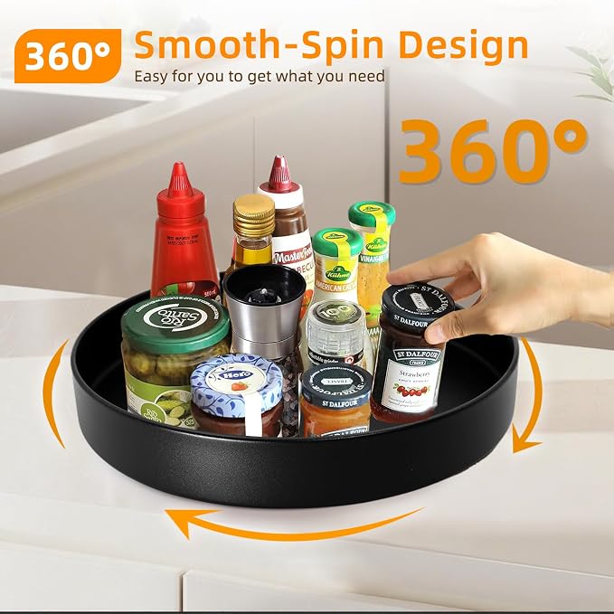 Metal Lazy Susan Organizer, 12 Inch Anti-Rust Turntable for Cabinet, Kitchen, Dining Table, Bathroom – Rotating Spice Rack, Spinner Storage, Round Carousel Organizer for Countertop Black