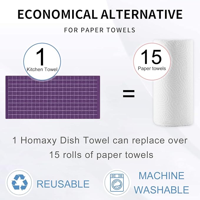 Homaxy 100% Cotton Terry Kitchen Towels, 4 Pack, Purple | Ultra Soft and Absorbent Dish Towels for Kitchen, Suitable for Drying and Washing Dishes