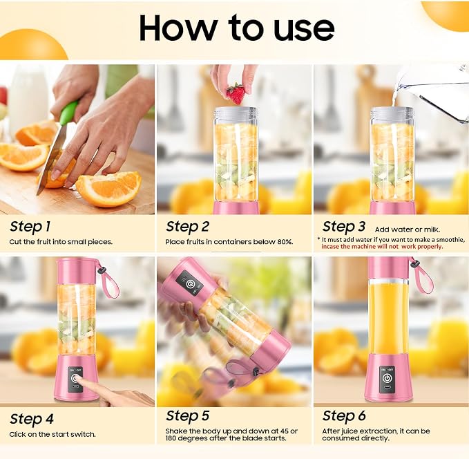 Portable Personal Size Mini Blender - 2026 New Upgrade Smoothies Blender | Small Blender with 380Ml Traveling BAP Free Cup for Sports/Home, 6 Blades Easily Squeeze Fresh Juice, 20000Rpm/Min Speed